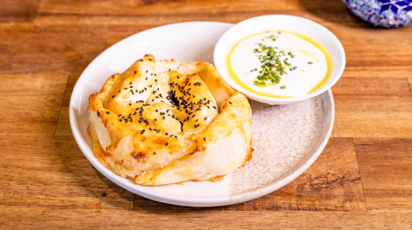 Turkish scrambled eggs with sucuk and Turkish bread, a high protein breakfast at Cappadocia Cafe Darlinghurst